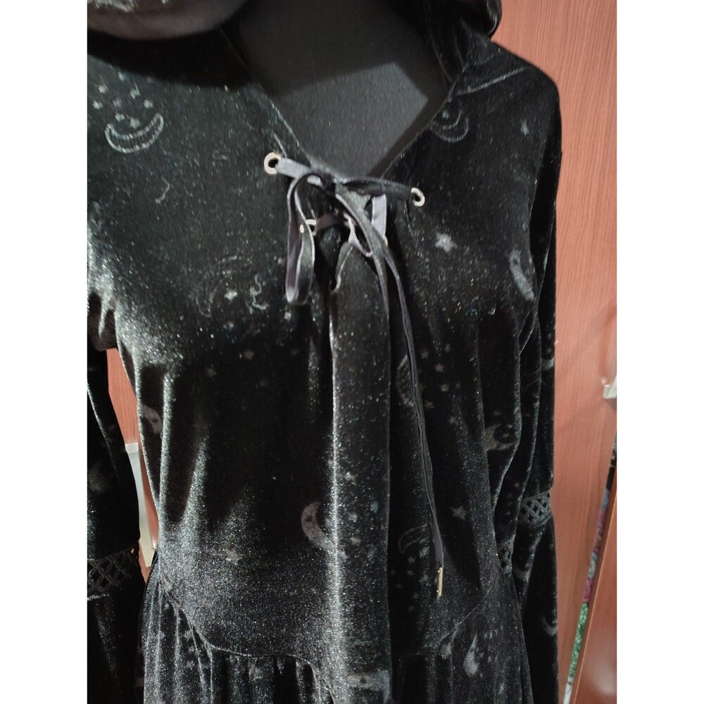 Adult CELESTIAL COVEN Hooded Dress WITCH COSTUME Black VELVET HI-LO Large GOTH - Picture 7 of 13